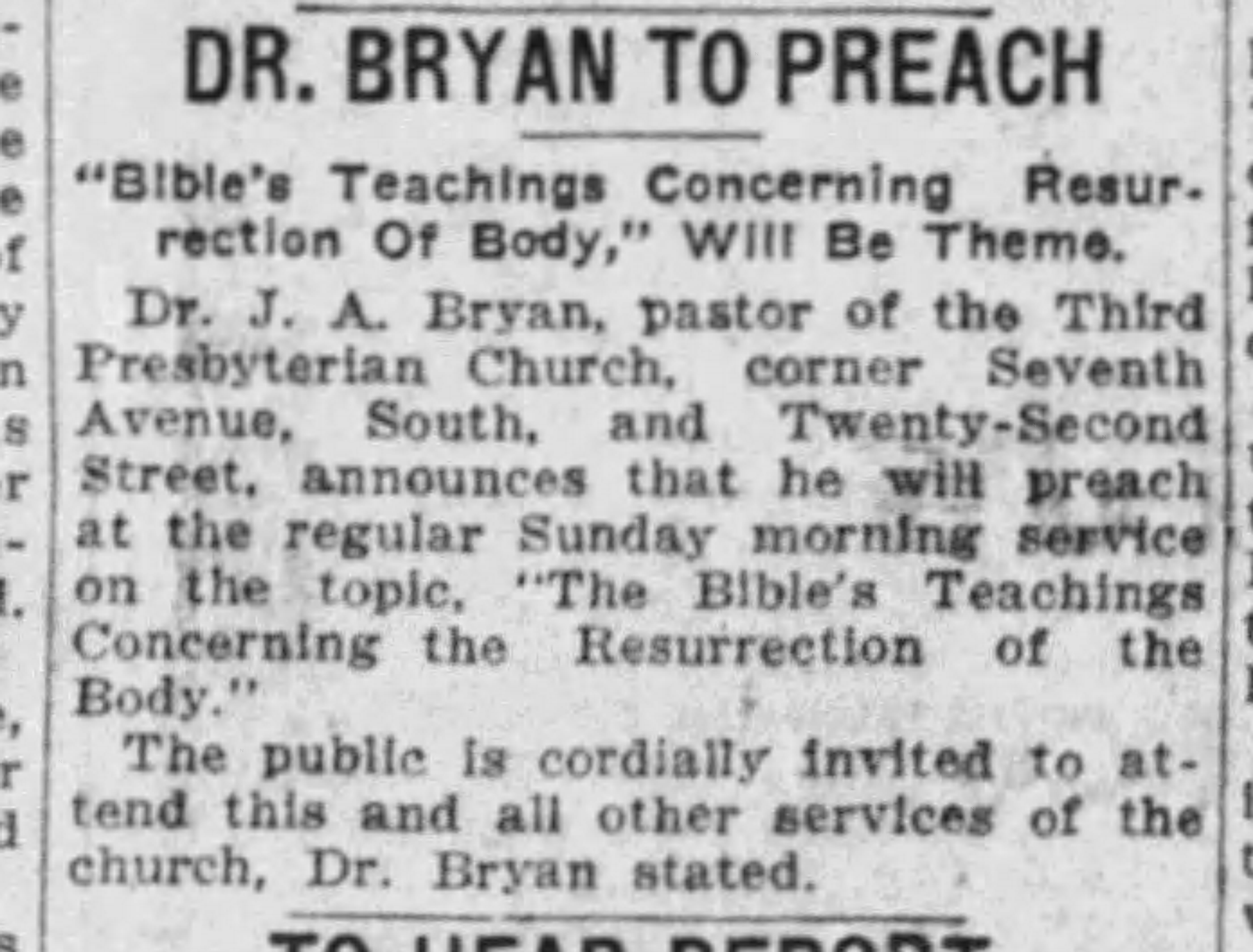 Dr. Bryan to Preach: 